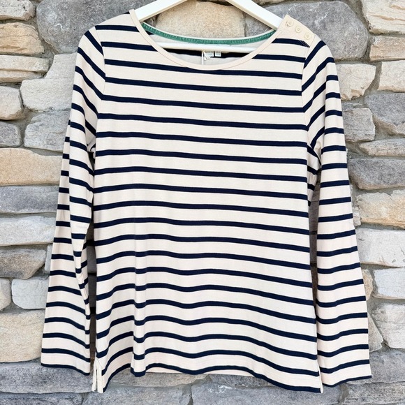 Boden Tops - Boden Button Shoulder Breton Top Long Sleeve Navy Ivory Striped NWOT Size 10